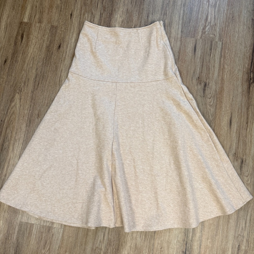 OGL A-Line Skirt Small Beige Heather Timeless Stretch High Waist Neutral Midi